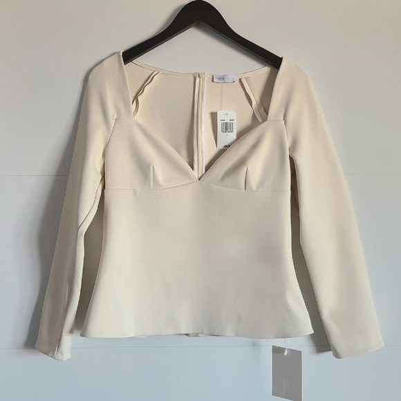 ROSETTA GETTY Long-Sleeve Sweetheart Top, Size Large, Ivory, NWT - Picture 6 of 16